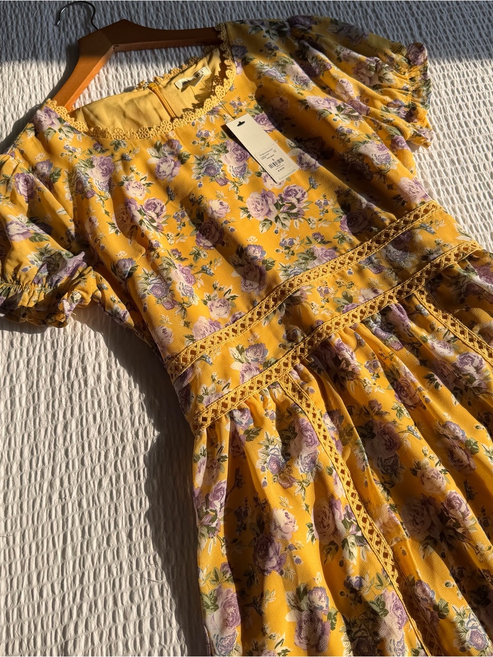 Francesca's Collections Yellow Floral Lace-Trim Girls' Dress - Picture 1 of 5